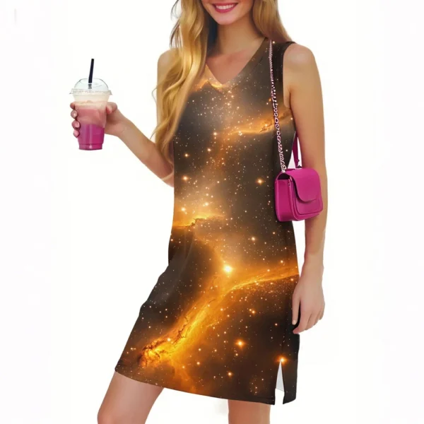 Women's Casual Fashion Sexy V-neck Sleeveless Floral Hem Slit Dress - Image 34