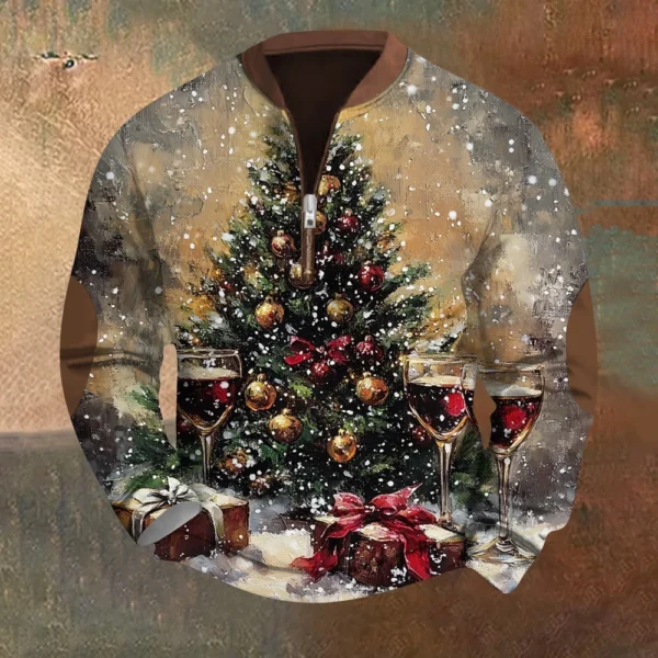 Men's Fashion Casual Half Zipper Neck Loose Long Sleeve Christmas Printed - Image 28