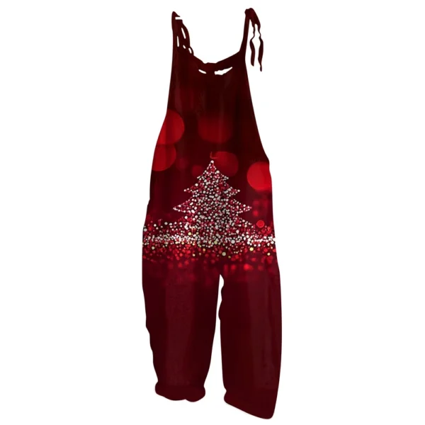 Women's Loose Print Casual Christmas Vintage Jumpsuit Shoulder Strap - Image 4
