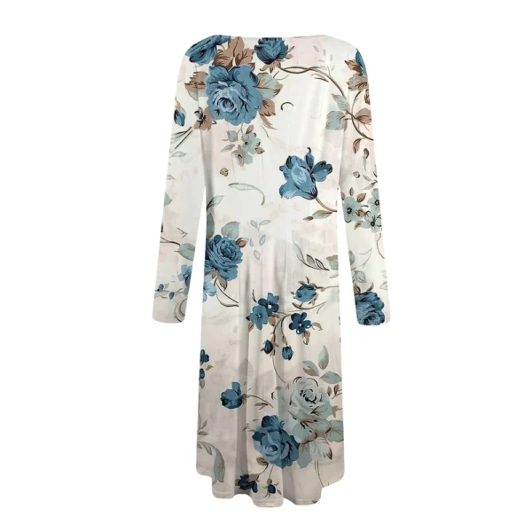 Women's Casual Fashion Round Neck Long Sleeve Print Midi Dress - Image 10