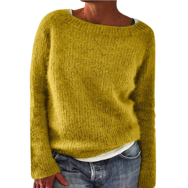 Women's Fashionable Casual Solid Color Round Neck Pullover Loose Long Sleeved - Image 31