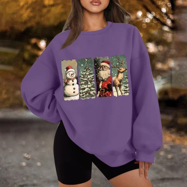 Women's Casual Fashion Long Sleeve Christmas Print Round Neck Sweatshirt Top - Image 40