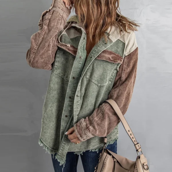 Women's Contrasting Splicing Double Pocket Hooded Jacket - Image 16