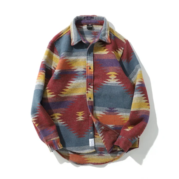 Retro Ethnic Long Sleeved Shirt Men'S Street Loose Fashion Jacket - Image 16