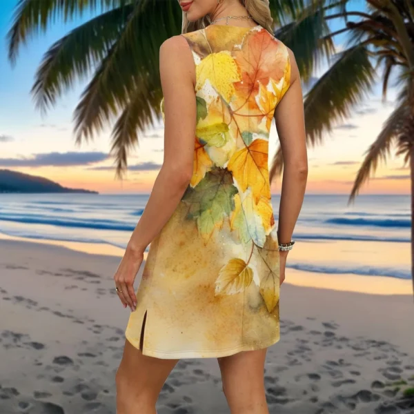 Women's Casual Fashion Sexy V-neck Sleeveless Floral Hem Slit Dress - Image 11