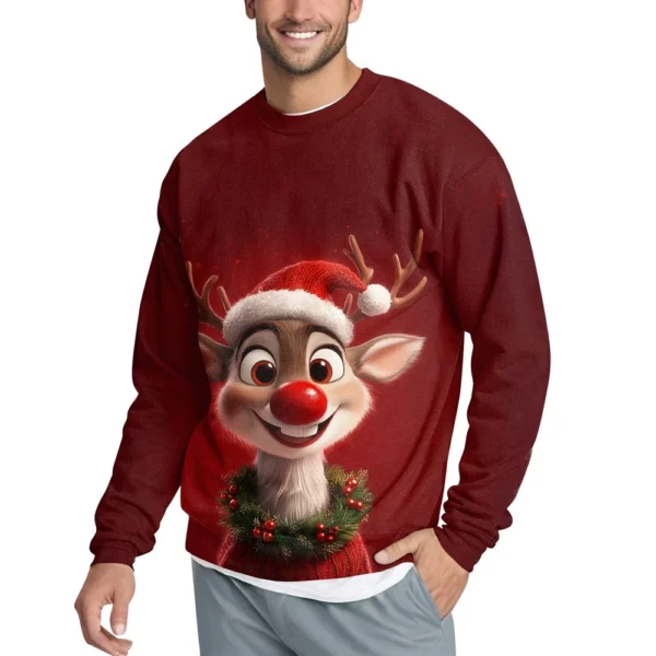Men's Casual Fashion Comfortable Christmas Deer Printed Round Neck Pullover - Image 20