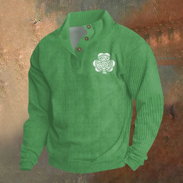 Knit Printed 3 Button - Corduroy Men's Standing Collar Pocket Sweatshirt - Image 28