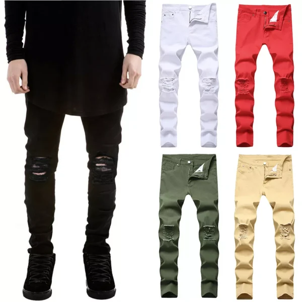 Men's stretch ripped pants tight - Image 2