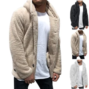 Fall And Winter Men's Solid Color Hooded Fleece Coat Fleece Fashion Trend