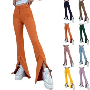 Split-cut personalized solid color flared pants