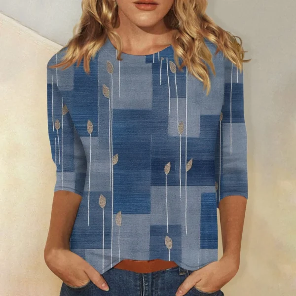 3/4 Sleeve Tops For Women T-Shirt Casual  Print Tops T Shirt Round Neck - Image 22