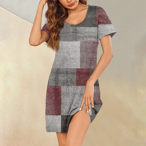Womens Summer Dresses Short Sleeve Linen Casual T-Shirt Dresses Swing Beach - Image 28