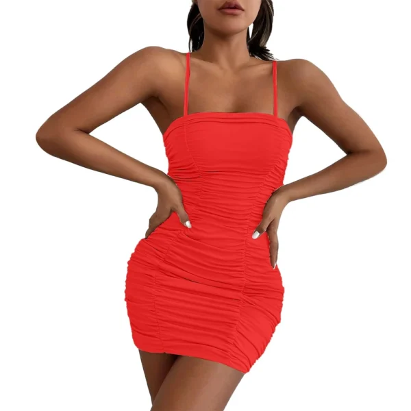 Women's Fashion Solid Color Suspender Hip Skirt Popular Pleated Waist Dress - Image 22