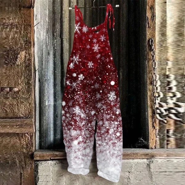 Women's Casual Christmas Shoulder Strap Print Loose Jumpsuit Vintage - Image 22
