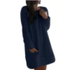 Women's Fuzzy Fleece Solid Color Dress Loose Fit Casual Round Neck Long Sleeve - Image 3