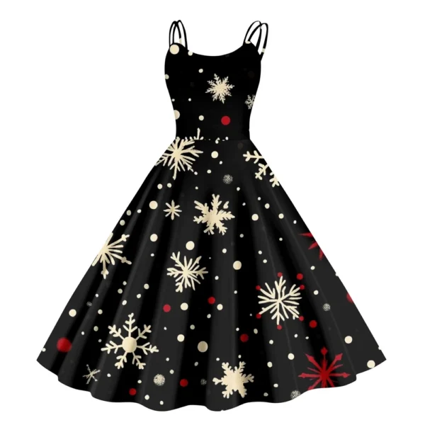 Women's Christmas Snowflake Print Sexy Slim Off Shoulder Punk Retro Dress - Image 14