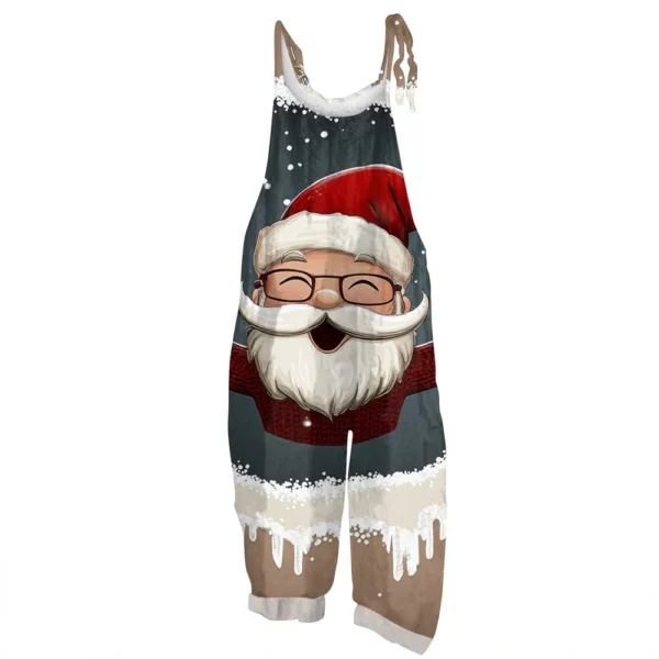Women's Print Casual Vintage Loose Christmas Jumpsuit Shoulder Strap - Image 7