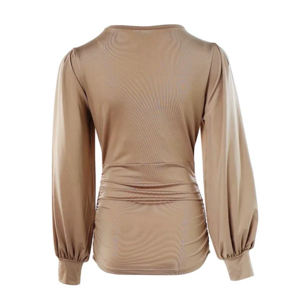 Long Sleeve For Women Fashion V Neck Retro Print Waist Wrapped Top T-shirt - Image 8