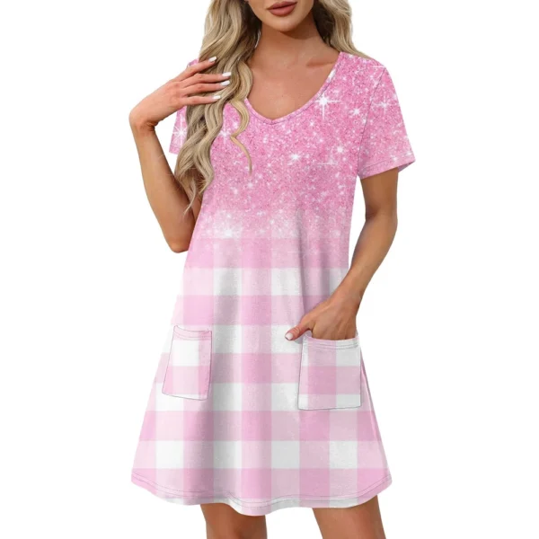 Ladies' Casual And Fashionable V-neck Short Sleeve Printing Mid Length Dress - Image 23