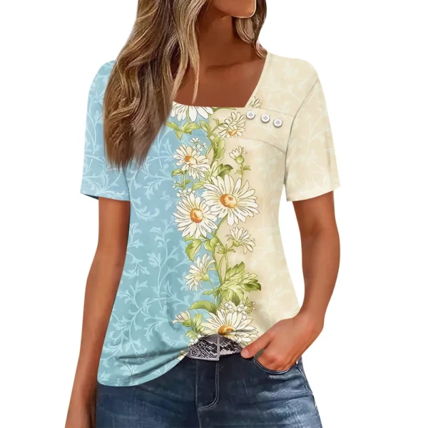 Women's Casual Printed Daily Short Sleeved Loose Fashion Round Neck T-Shirt - Image 5