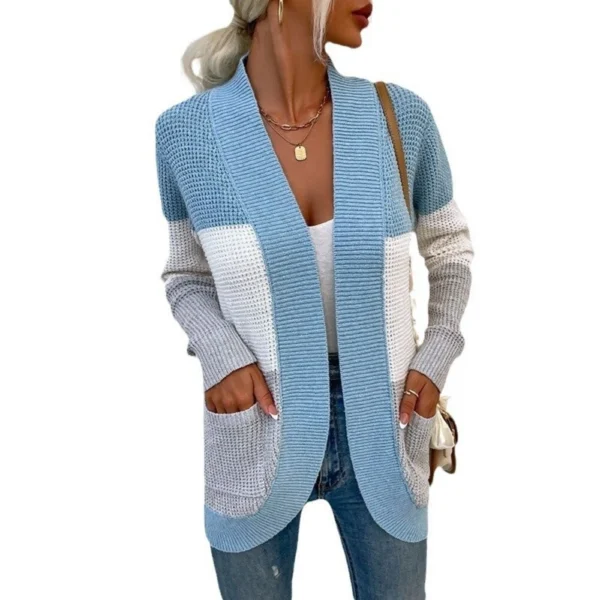 Casual knitted sweater contrasting color sweater cardigan jacket women - Image 5