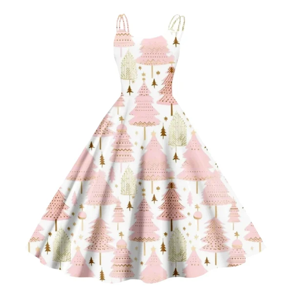 Women's Fashion Punk Strapless Gothic Cocktail Christmas Sexy Dress Printed - Image 7