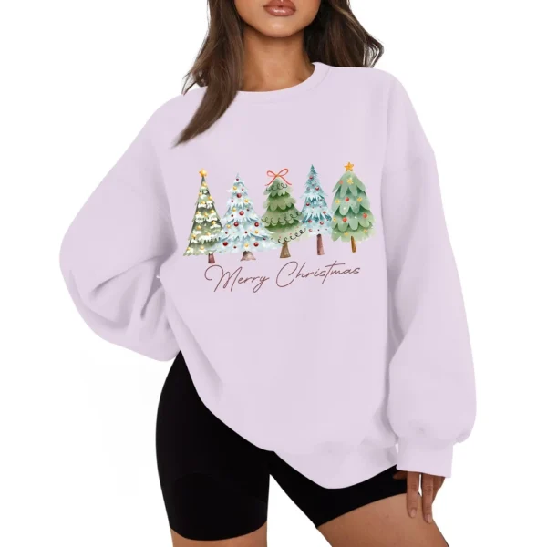 Women's Casual Fashion Long Sleeve Christmas Print Round Neck Sweatshirt Top - Image 5