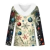 Women's Loose Casual Long Sleeved Christmas Printed Plush Collar V Neck Top, - Image 11