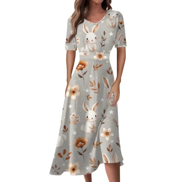 Women's Easter Loose Casual Sundresses Dresses Fashion Summer Printed Dress - Image 3