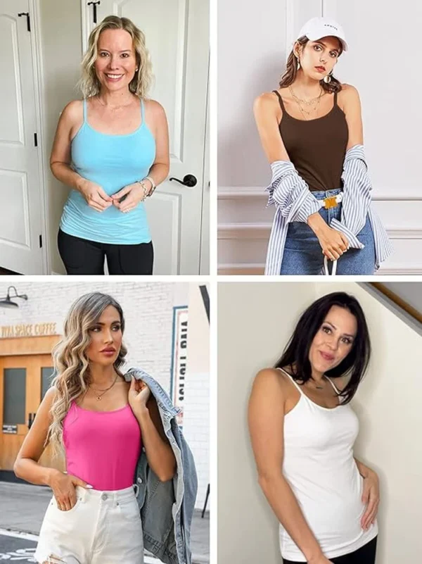 Womens Cami Adjustable Strap Camisole With Built in Padded Bra Vest Tank Tops - Image 6