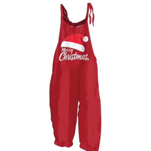 Women's Christmas Shoulder Strap Vintage Loose Casual Jumpsuit Print - Image 4