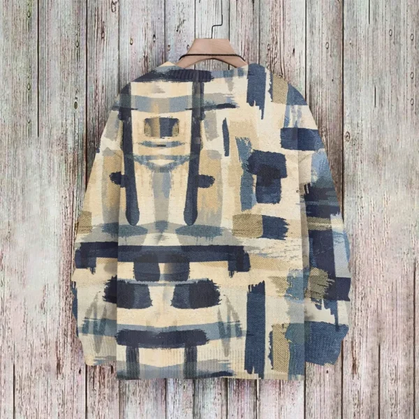 Men'S Printed Synthetic Sweater Round Neck Sportswear Loose Long Sleeved Top - Image 9