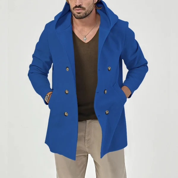 Men's trench coat long lapel hood casual trench coat - Image 11