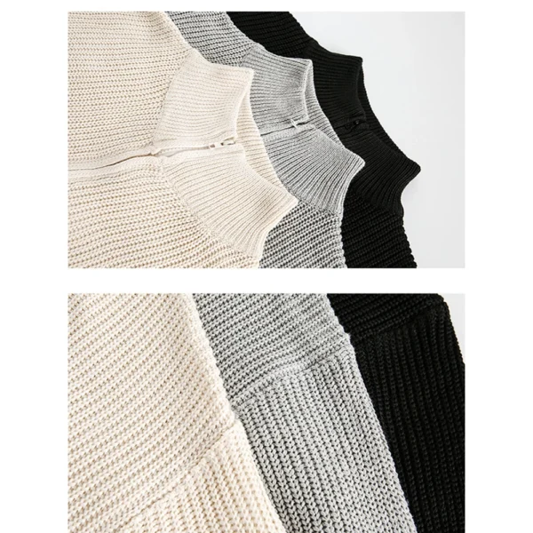 Men'S Loose Stand Up Collar Sweater Knitted Sweater Fashionable Casual Cardigan - Image 6