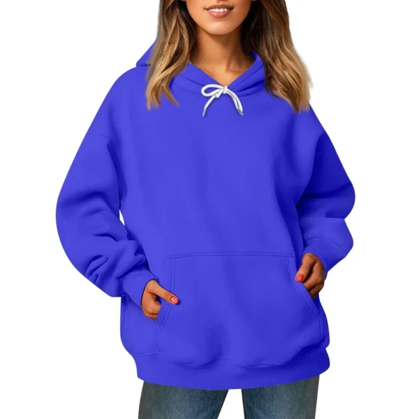 Ladies' Fashionable Casual Long Sleeved Round Neck Hooded Solid Color Hoodie - Image 50