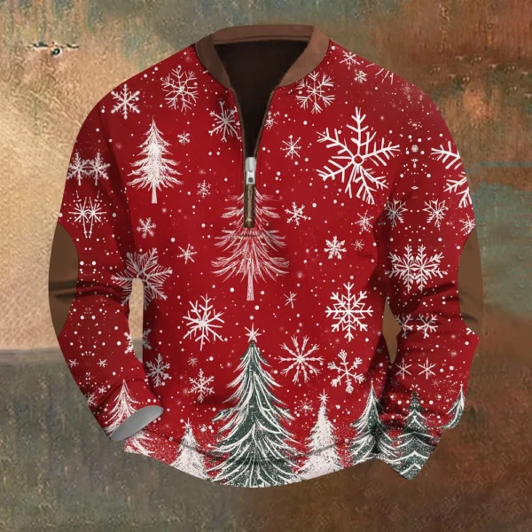 Men's Fashion Casual Half Zipper Neck Loose Long Sleeve Christmas Printed - Image 25