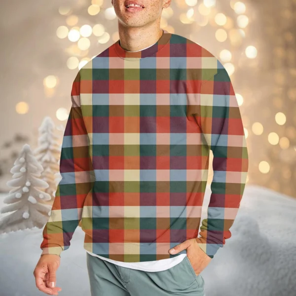 Men's Casual Fashion Comfortable Plaid Round Neck Pullover Sweatshirt Sweatshirt - Image 37