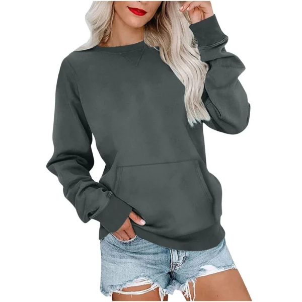 Women's Fashion Solid Color Round Neck Loose Top Long Sleeve Loose Sweatshirt - Image 19