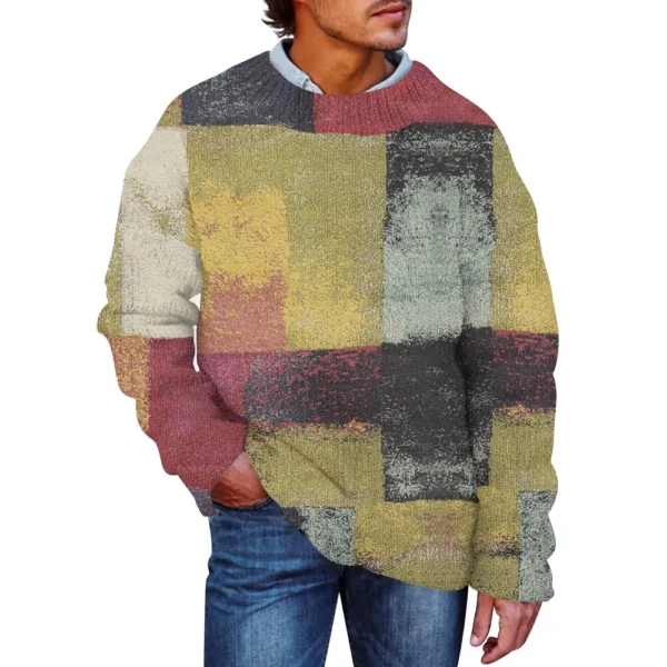 Men'S Printed Synthetic Sweater Round Neck Sportswear Loose Long Sleeved Top - Image 20