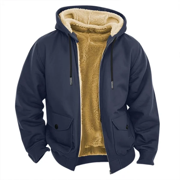 Men's Casual Zippered Pocket Hooded Jacket Men's Solid Color Fashion Warm Jacket - Image 41