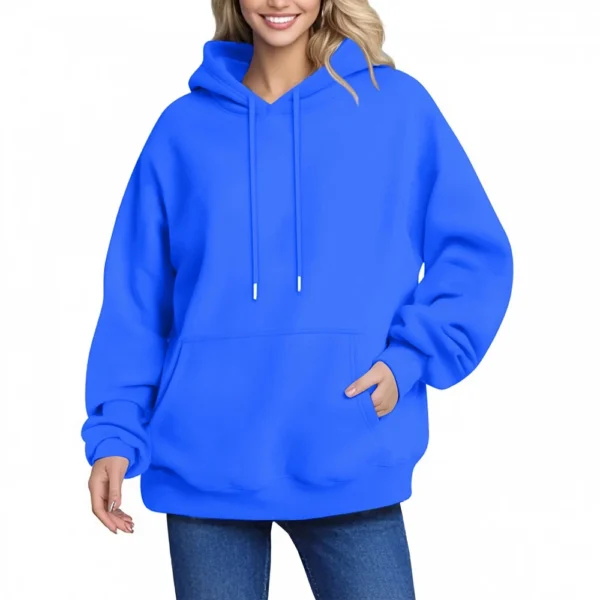 Women's Hoodie Women's Solid Color Long-sleeved Baggy Pullover Sweater Top - Image 46