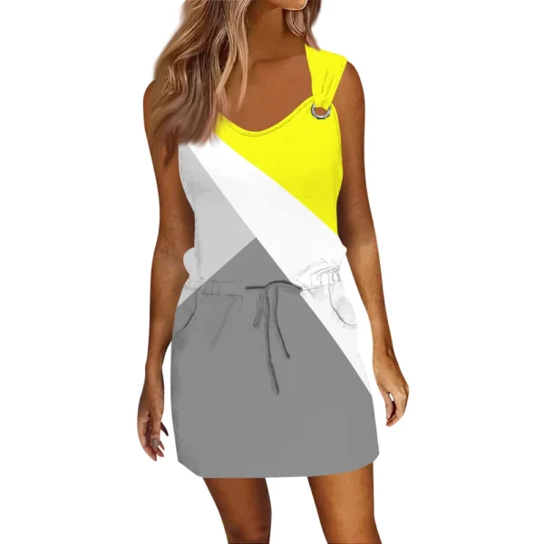 Women's Fashion Casual Printed Sleeveless Drawstring Dress With Pockets - Image 45