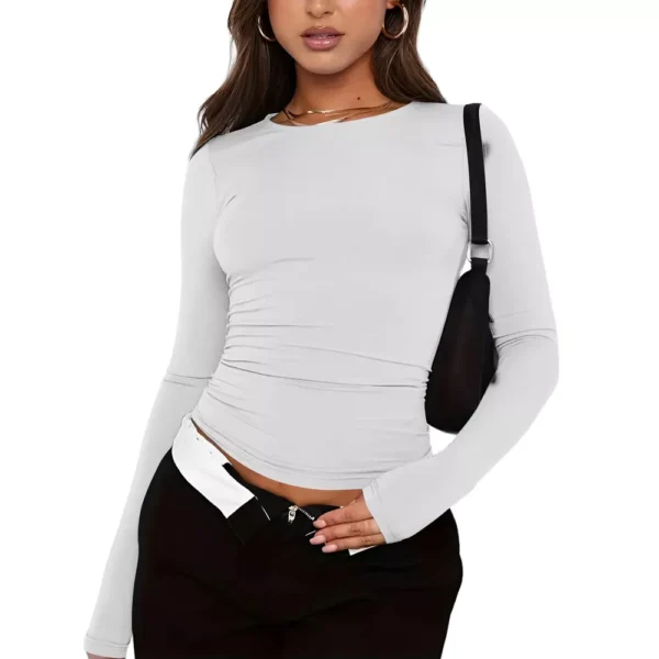 Women's Basic Long Sleeve Tops Slim Fit Stretchy Crew Neck T-Shirt Plain US - Image 24