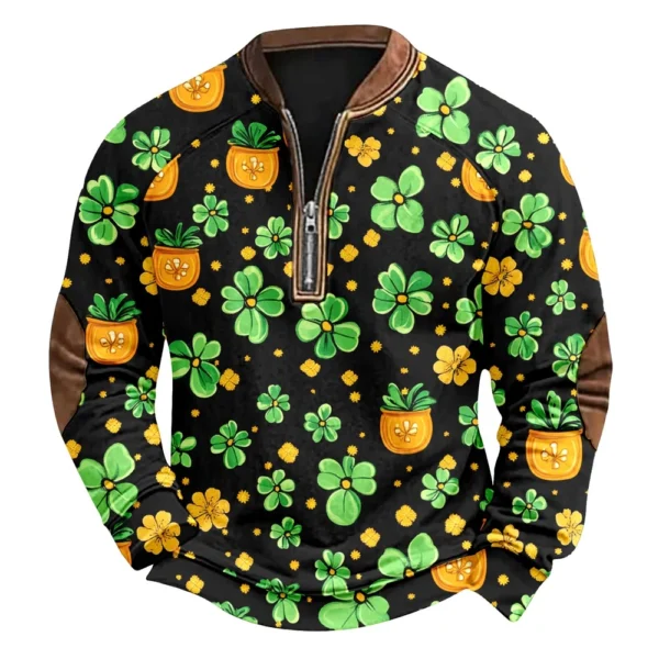 Men's St. Patrick's Day Vintage Casual Zip Sweatshirt Outdoor Casual Top - Image 11