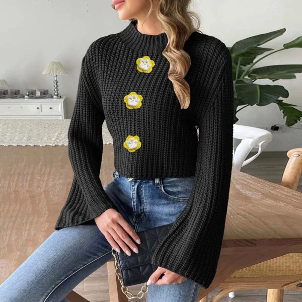 Women's  Fall And Winter Solid Colour Short Neckless Hand Crochet Flared Sleeve - Image 8