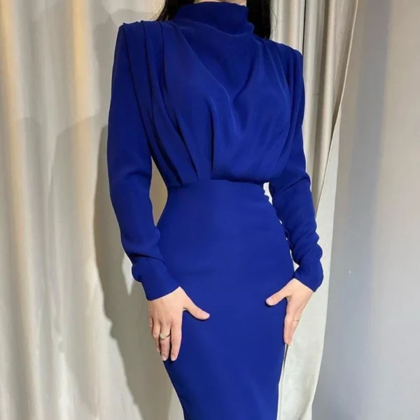 Fashion waist solid color long-sleeved dress - Image 11