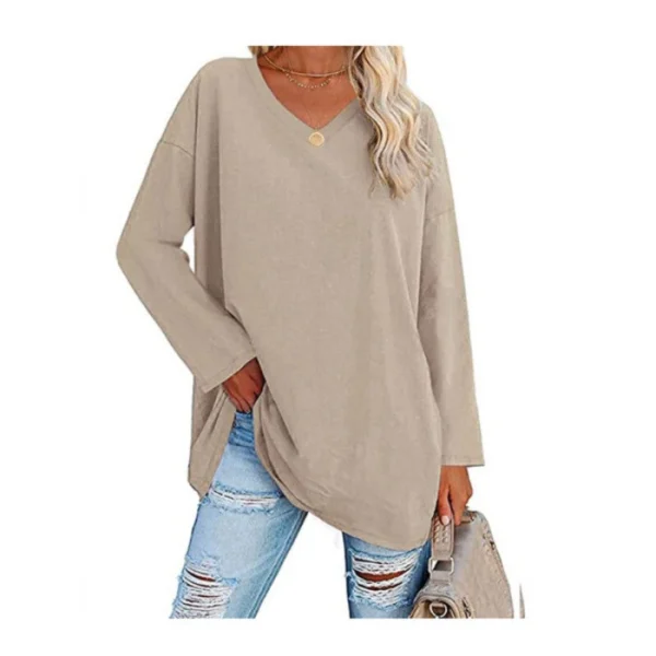 Women's shirt loose collar solid color women's top - Image 38