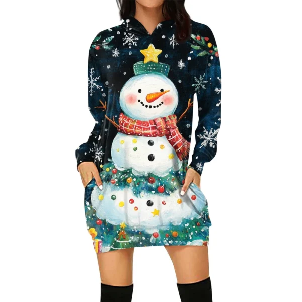 Ladies' Loose Casual Pocket Long Sleeved Hoodie Christmas Printed Sweatshirt - Image 20
