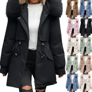 Women's Casual Warm Versatile Large Collar Solid Color Thickened Cotton Coat