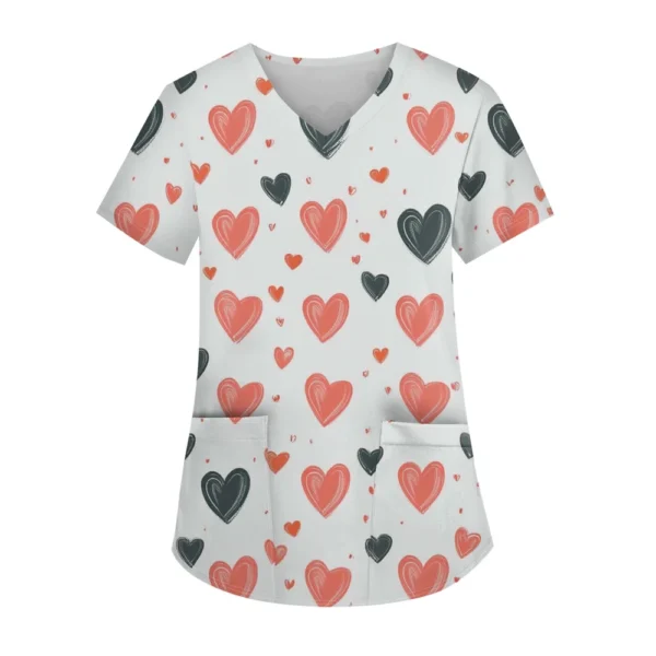 Women's Fashion V-neck Short Sleeve Workwear With Pockets Printed Tops - Image 22